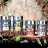 Hobbit Character Containers Metal Set - Cloaked Fantasy Design Four detailed hobbit-themed containers with cloaks and nameplates inspired by The Lord of the Rings.