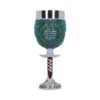 Lord Of The Rings Elven Goblet - Green Silver Engraved Quote An ornate green and silver goblet with Elvish script and a Galadriel quote from The Lord of the Rings.