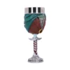 Fantasy Goblet Stainless Steel Sword Hilt - Green Leaf Ring Fantasy-themed goblet with sword hilt stem, golden ring, green leaf, and decorative metal base.