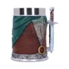 Lord Of The Rings Mug Stainless Steel Brown Green Sword Handle A detailed Lord of the Rings-themed mug with sword handle, Leaf of Lórien, and One Ring accents.