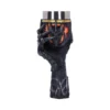 Sauron Hand Goblet Stainless Steel Black - Fiery Molten Design A silver and black goblet shaped like Sauron’s armored hand with fiery molten details.