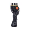 Dark Armored Hand Goblet Stainless Steel - Fiery Eye Design A gothic armored hand goblet with a fiery eye and ornate metallic chalice design.