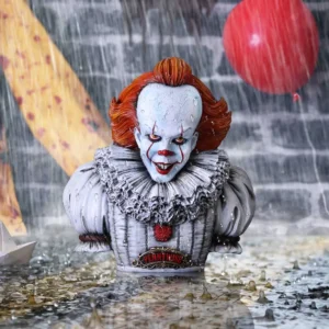 A realistic Pennywise clown bust with orange hair and yellow eyes, wearing a ruffled grey suit. Best Halloween Gift Ideas A realistic IT Pennywise clown bust with orange hair and yellow eyes, wearing a ruffled grey suit.