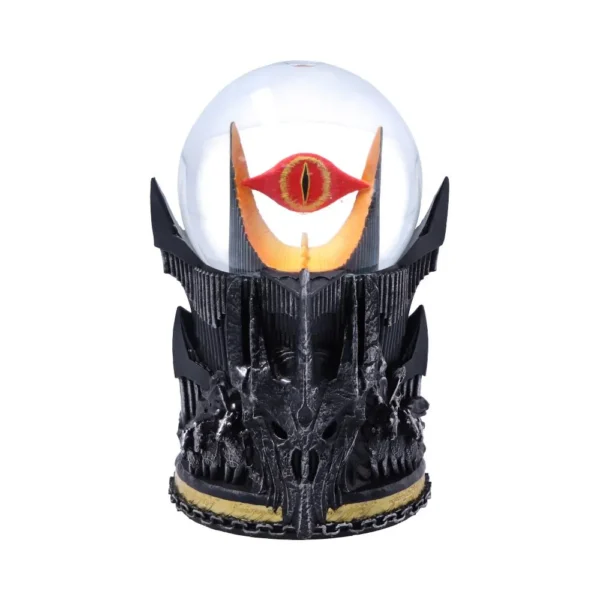 Eye Of Sauron Crystal Orb Sculpture - Black Tower Base Design A decorative Eye of Sauron sculpture with fiery glass orb and dark tower base.