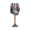 Medieval Warrior Helmet Goblet Silver Bronze - Engraved Detail Medieval-style goblet shaped like a warrior helmet with silver, bronze, and green decorative details.