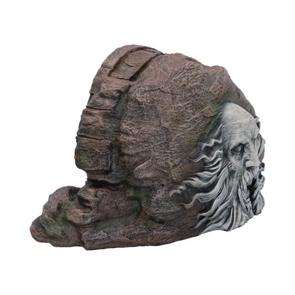 Old Man Stone Face Sculpture Resin Rock - Weathered Brown Finish Stone sculpture of an old man’s face with flowing beard carved into weathered rock.