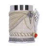 Elven Fantasy Tankard Cream Resin with Red Gemstone Handle An ornate fantasy-style tankard with cream body, gold accents, and a red gemstone handle.