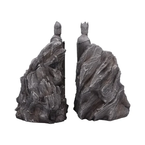 Stone King Statues Bookends Gray - Ancient Guardian Design Two stone king statues carved into rocky cliffs facing each other like ancient guardians.