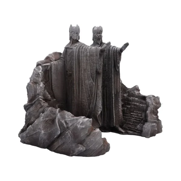 Argonath King Statues Stone Sculpture - Gray Cliff Guardians Two monumental stone king statues carved into a rocky cliff, inspired by Tolkien’s Argonath.