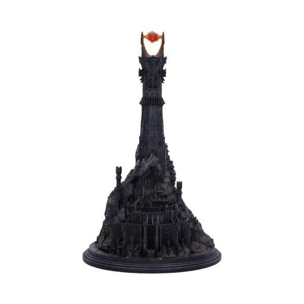 Barad-dûr Dark Tower Model Black Resin - Glowing Eye Feature A detailed model of Barad-dûr, the Dark Tower of Sauron, with the glowing Eye above.