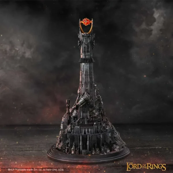 Barad-dûr Tower Model Dark Stone Fortress - Fiery Eye Detail A detailed model of Barad-dûr tower with the fiery Eye of Sauron glowing at its peak.