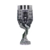 Fantasy Silver Resin Goblet - White Tree Emblem Castle Design A fantasy goblet with a white tree emblem, castle design, and twisting tree-root stem.