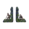 Gollum-themed bookends depicting the character crouched on moss-covered rocky bases from The Lord of the Rings.