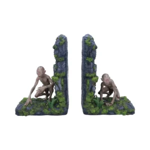 Gollum Bookends Resin Figurine Set Gray - Mossy Rocky Design Gollum-themed bookends depicting the character crouched on moss-covered rocky bases from The Lord of the Rings.