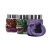 Fantasy Monster Head Mugs Resin Metal - Detailed Hand-Painted Three fantasy monster mugs shaped like creature heads with detailed painted features and metal rims.