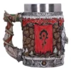 Horde Stone Fantasy Mug - Brown Rock Texture With Red Banner A detailed fantasy mug with a Horde emblem, stone texture, and metallic armor accents.