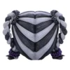 Braided Hair Sculpture Resin Art Black Silver With Purple Ties Sculpted black and silver braided hair with purple scrunchies forming a symmetrical, artistic design.