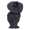 Black Owl Figurine Resin Sculpture - Starry Wizard Hat Design A black owl figurine wearing a starry wizard hat with detailed textured feathers.