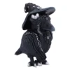 Raven Wizard Figurine Resin Sculpture Black - Starry Hat & Runes A black raven figurine wearing a starry wizard hat with silver runes and skull pendant.