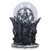 Gothic Snow Globe Resin Black Cats Pentagram Skull Design A gothic snow globe featuring a pentagram, skulls, black cats, and a cloaked reaper figure.