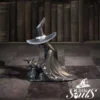 Little Witch and Bunny Figurine - Dark Metal Magical Duo Metal witch figurine with matching bunny companion in a mystical library setting.