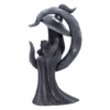 Witch Sculpture Figurine Dark Resin - Crescent Moon and Cat Dark sculpture of a witch holding a cat beneath a crescent moon, symbolizing mystery and magic.