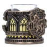 Hufflepuff Glass Holder Bronze Gold Medieval Crest Design A decorative Hufflepuff-themed glass holder with gold and bronze medieval-style detailing.