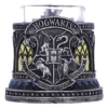 Hogwarts Crest Metal Candle Holder Silver - Stained Glass Glow Hogwarts crest decorative candle holder with metallic details and glowing yellow stained-glass windows.