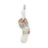 Christmas Boot Ornament Ceramic White Gold - Red Gift Accent A white and gold Christmas boot ornament with a red gift box and silver hanging ribbon.