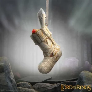 Lord Of The Rings Beige Quilted Stocking Ornament - Elven Leaf A beige quilted Christmas stocking ornament inspired by The Lord of the Rings with Elven details.