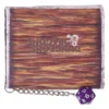 Dungeons & Dragons Faux Wood Book Keychain - Purple D20 A faux-wood Dungeons & Dragons book keychain with a purple 20-sided die attached.