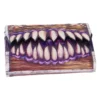 Fantasy Mimic Treasure Chest Box - Purple Wood with Sharp Teeth A purple mimic chest with sharp teeth and glowing eyes resembling a fantasy monster.