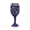 Fantasy Crystal Goblet Cup - Black and Purple Glowing Emblem A black and purple fantasy goblet with glowing blue emblem and crystal-like base.