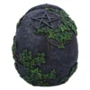 Mystic Stone Egg Artifact Gray Finish With Pentagram And Vines A dark stone egg carved with a pentagram and entwined with green vines and leaves.