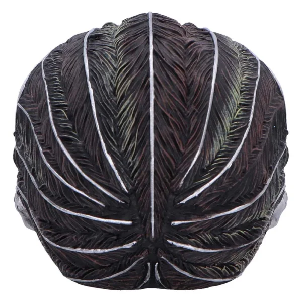 Sculpted Head Resin Figurine Dark Brown - Silver Carved Grooves Sculpted head top view with carved silver grooves and dark brown textured hair pattern.
