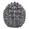 Dragon Egg Sculpture Metallic Silver - Textured Scaled Design A metallic silver sculpture shaped like a pinecone or dragon egg with detailed overlapping scales.