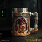 A futuristic Iron Maiden collectible mug featuring cyborg Eddie with metallic details and vivid artwork.