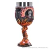 A Dark Souls-inspired ornate chalice with fiery details, armored knight, and pink soap flowers.