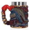Fantasy Dragon Mug Stainless Steel Blue - Gold Fiery Handle A detailed fantasy dragon-themed mug with gold accents and a fiery handle.