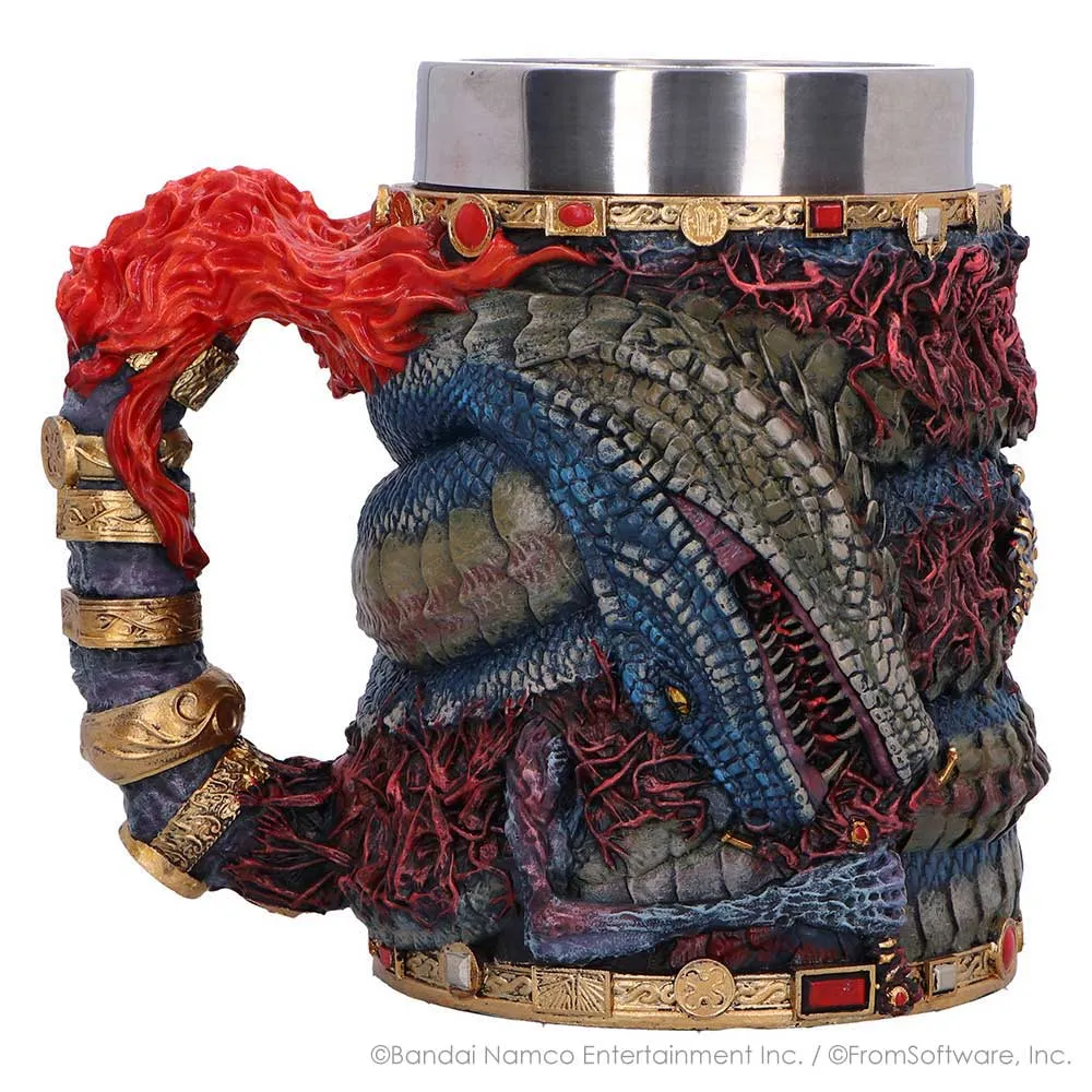 A Smart Guide to Fandom Gift Shopping 2 A detailed fantasy dragon-themed mug with gold accents and a fiery handle.