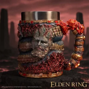 Elden Ring Dark Fantasy Ceramic Mug - Gold Crimson Sculpted Face A dark fantasy Elden Ring-inspired sculpted mug with a grotesque face and ornate gold details.