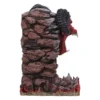 Demon Rock Sculpture Resin Statue - Red Horned Fiery Design A red demon head emerging from jagged stone with black horns and fiery base accents.