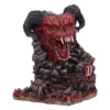 Diablo IV Demon Sculpture Resin Statue - Red Horned Design A red-horned demon sculpture emerging from rocky flames with a metallic Diablo IV emblem.