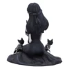 Gothic Girl Figurine Resin Statue Black Dress With Skeletal Cats Gothic girl figurine kneeling with two skeletal cats on a dark base.