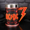 AC/DC Black Metal Beer Mug - Lightning Bolt Handle Design AC/DC black metal beer mug with lightning bolt handle and bold red rock band logo