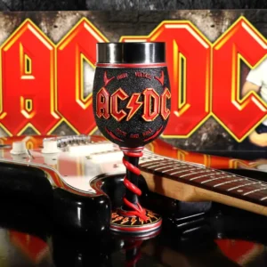 AC/DC Black Red Metal Goblet - Rock Band Logo Design AC/DC collectables black and red metal goblet with guitar and lightning logo background