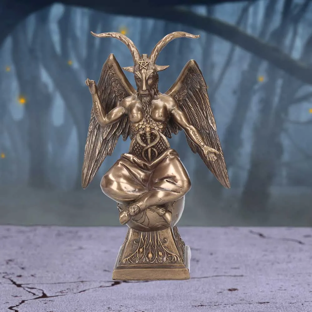 Baphomet Bronze Statue Occult Symbol - Duality and Balance Bronze Baphomet statue symbolizing duality, balance, and occult mysticism.