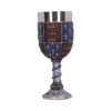 Medieval Goblet Pewter and Gold Blue Cup - Lions and Fleur-de-Lis A medieval-style goblet with golden lions and fleur-de-lis on a blue and silver base.