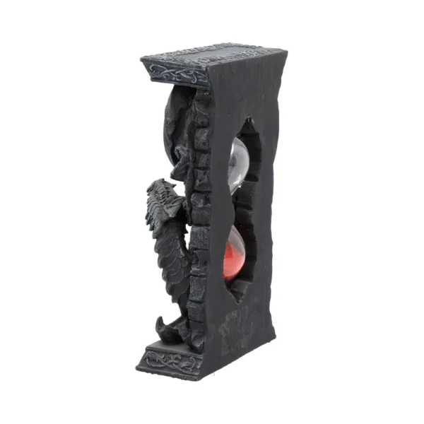 Gothic Dragon Hourglass Resin Frame - Black with Red Sand A gothic black dragon hourglass with red and white sand in an ornate medieval frame.