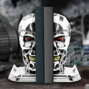 Chrome Robotic Skull Bookends Metallic Silver With Red Eyeshidden Hatch Chrome Robotic Skull Bookends Metallic Silver With Red Eyeshidden Hatch